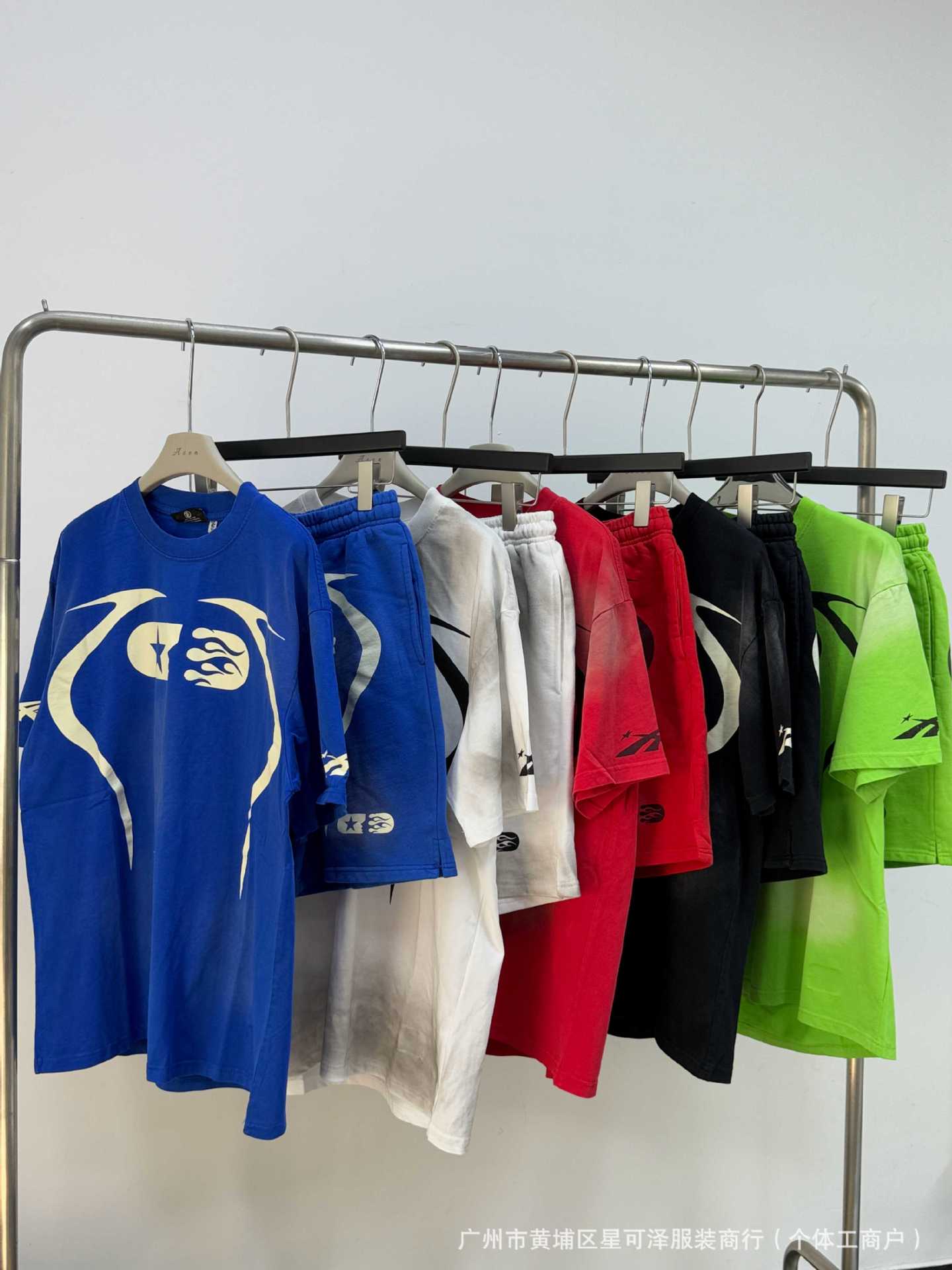 HS8008 Hellstar sets Heavy Industry Washed and WornShort-Sleeved T-shirt Sports Shorts Suit