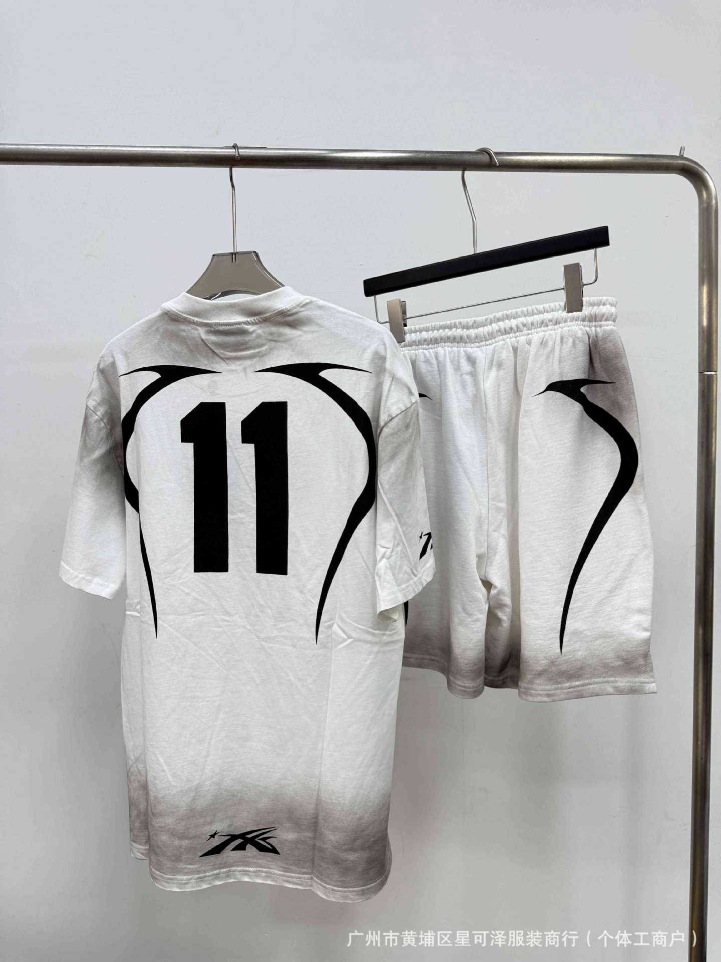 HS8008 Hellstar sets Heavy Industry Washed and WornShort-Sleeved T-shirt Sports Shorts Suit